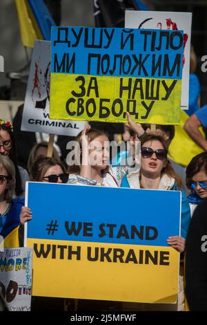 London, England, UK. 24th Apr, 2022. Ukrainian protesters stage a demonstration against Russian invasion of their country outside Downing Street. (Credit Image: © Tayfun Salci/ZUMA Press Wire) Stock Photo