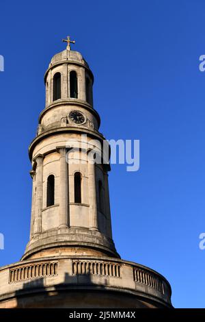The clock tower of St Mary's church, Marylebone London Stock Photo