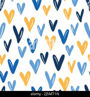 Seamless pattern with blue hearts. Template holiday vector illustration. Design for card, postcard, poster, print, banner. Cartoon colorful hearts on Stock Vector