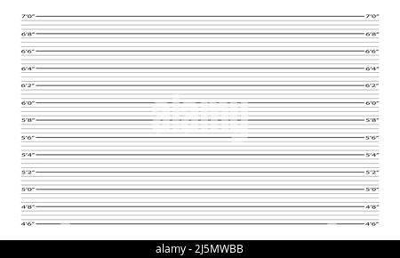 Police mugshot photoshoot background. Height feet and inches chart for photo of arrested person or suspect identification isolated on white background. Vector illustration. Stock Vector