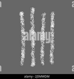 Chalk drawn tally mark symbolized number 4 on gray background. Four white hand drawn sticks, cunting stripes on chalkboard. Unary numeral system sign. Vector realistic illustration Stock Vector