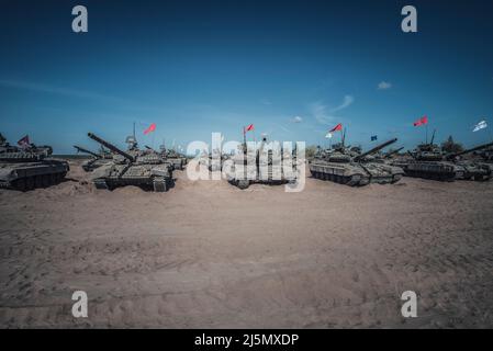 The tactical training for the tank forces of the Ukrainian Army in Chernihiv Oblast, Ukraine Stock Photo