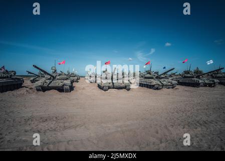 The tactical training for the tank forces of the Ukrainian Army in Chernihiv Oblast, Ukraine Stock Photo