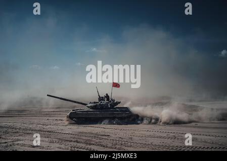 The tactical training for the tank forces of the Ukrainian Army in Chernihiv Oblast, Ukraine Stock Photo