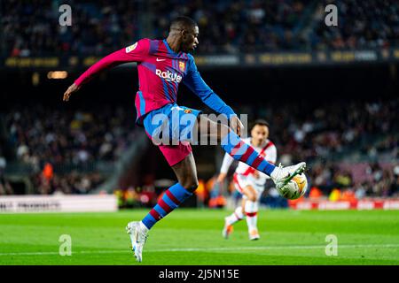 Barcelona, Spain. 24th Apr, 2022. Ousmane Dembele (FC Barcelona) in action during La Liga football match between FC Barcelona and Rayo Vallecano, at Camp Nou Stadium in Barcelona, Spain, on April 24, 2022. Foto: Siu Wu. Credit: dpa/Alamy Live News Stock Photo