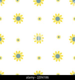 Floral seamless pattern. decorative yellow flower on white background. Vector illustration. Botanical simple pattern with sunflowers for decoration, d Stock Vector