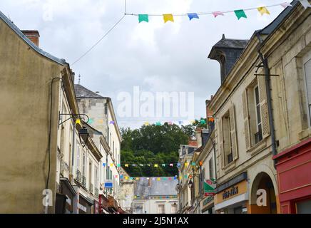 La Chartre, France 08-01-2021 small shops street view and traditonal architecture Stock Photo