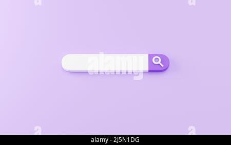 Web search bar 3d render - illustration of white website form for research of information on purple background. Stock Photo