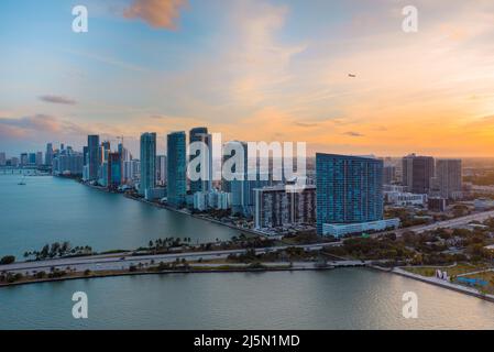 Beautiful sunset over Miami city center