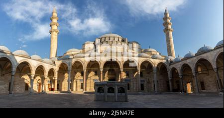 View of the majestic Suleiman Mosque patio, Istanbul, Turkey. Stock Photo