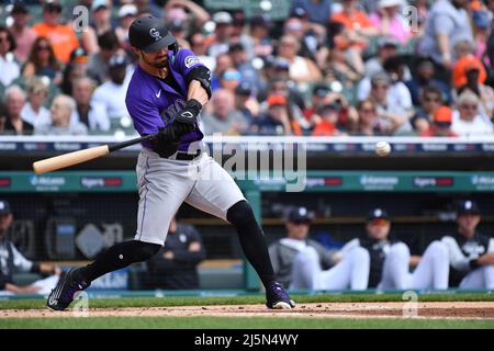 April 13 2022: Detroit catcher Tucker Barnhart (15) makes a play during the  game with Boston Red Sox and Detroit Tigers held at Comercia Park in  Detroit Mi. David Seelig/Cal Sport Medi(Credit