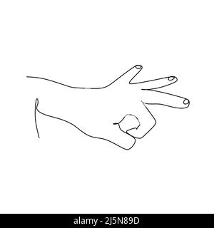 flick finger continuous line draw design vector illustration. Sign and symbol of hand gestures. Single continuous drawing line. Hand drawn style art d Stock Vector