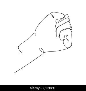clenched fist continuous line draw design vector illustration. Sign and symbol of hand gestures. Single continuous drawing line. Hand drawn style art Stock Vector