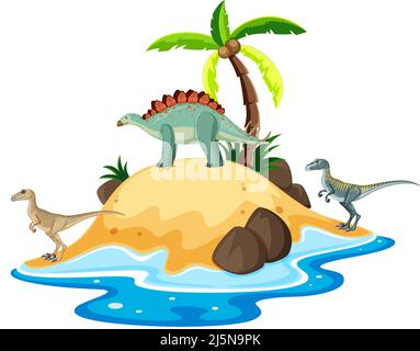 Scene with dinosaurs on island illustration Stock Vector