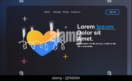blue and yellow heart with barbed wire around pray for Ukraine peace poster save Ukraine from russia stop war Stock Vector