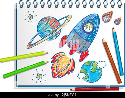 Hand Drawing Color Space Illustration Vector. Collection Of Sketchy Space  Objects. Space Ships, Rockets, Space Shuttle, Planets, Flying Saucers,  Astronauts, Etc. Royalty Free SVG, Cliparts, Vectors, and Stock  Illustration. Image 96283156.