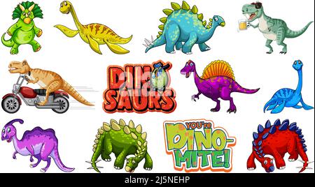 Many dinosaurs on white background illustration Stock Vector