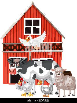 Farming theme with many animals illustration Stock Vector