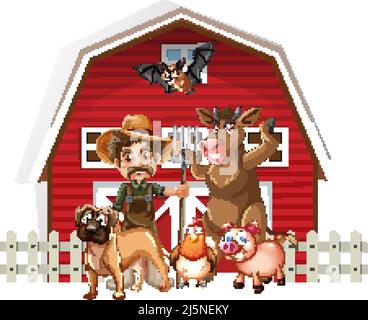Farming theme with many animals illustration Stock Vector