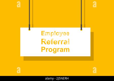 Employee referral program hanging sign on yellow background for business, marketing, flyers, banners, presentations and posters. illustration Stock Vector