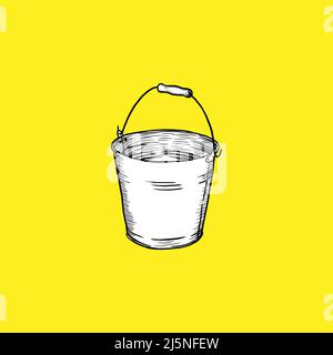 Tin Bucket illustration. Hand drawn. vintage style Stock Vector