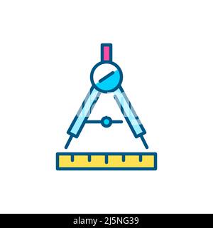 Compass tool and a ruler. Pixel perfect, editable stroke color icon Stock Vector