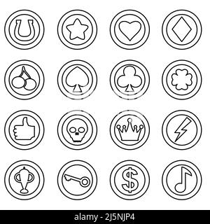 Set of Casino Slot Machine line Icons, editable stroke. Gambling symbols, objects. Vector illustration Stock Vector