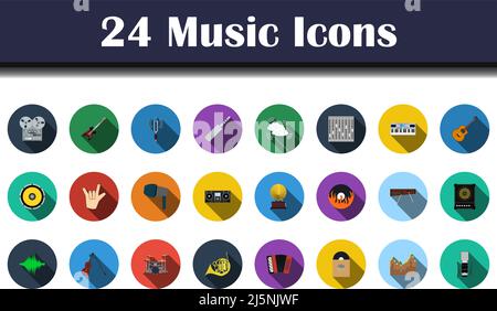 Music Icon Set. Flat Design With Long Shadow. Vector illustration. Stock Vector