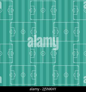 Football fields pattern. Soccer seamless background. Field with marking lines top view. Flat vector repeat illustration. Stock Vector
