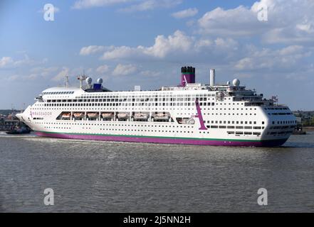 24/04/2022 London International Cruise Terminal Tilbury UK Ambassador Cruise Line flag ship Ambience is pictured sailing from London International Cru Stock Photo