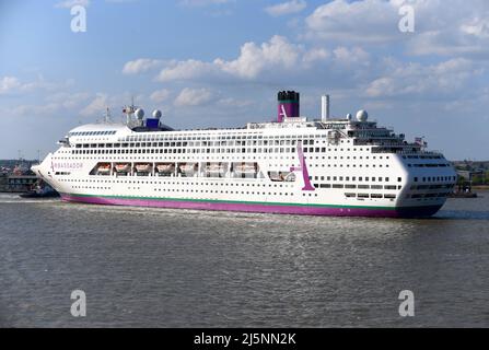 24/04/2022 London International Cruise Terminal Tilbury UK Ambassador Cruise Line flag ship Ambience is pictured sailing from London International Cru Stock Photo