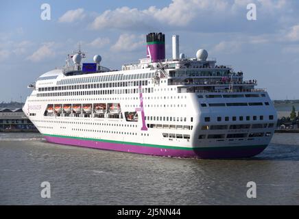 24/04/2022 London International Cruise Terminal Tilbury UK Ambassador Cruise Line flag ship Ambience is pictured sailing from London International Cru Stock Photo