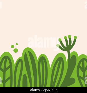 Seamless Minimalist Doodle Flower Border Pattern. Calm Earthy Color 