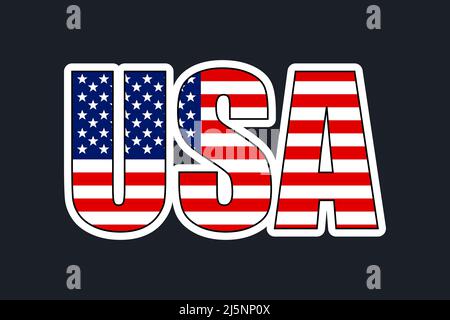 word USA in american flag colors, election vote emblem badge sticker. Stock Vector