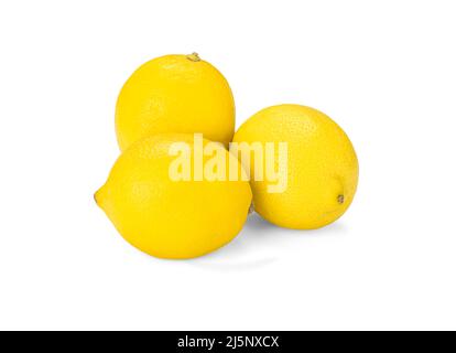 Composition with three lemonsisolated on white background. High-quality photo ripe lemons on a white background. Fresh lemon have high vitamin C and d Stock Photo