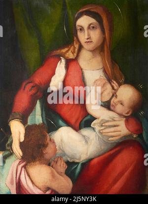 Madonna col Bambino e S.Giovannino - olio su tela - pittore bresciano della metà del  XVI secolo - Padova, Italia,Museo Diocesano Stock Photo