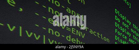 Source code on screen close-up with selective focus. Internet security breach. Stock Photo