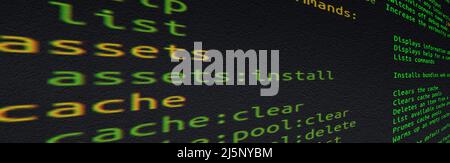 Source code on screen close-up with selective focus. Internet security breach. Stock Photo