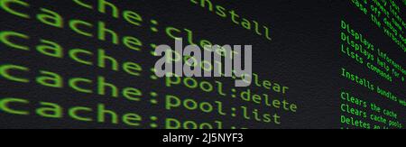 Source code on screen close-up with selective focus. Internet security breach. Stock Photo