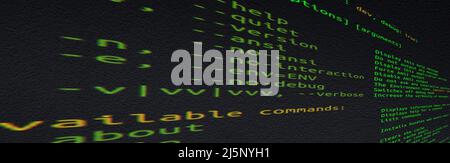 Source code on screen close-up with selective focus. Internet security breach. Stock Photo