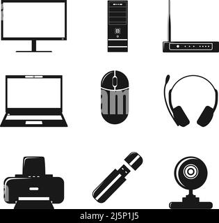 Simple clearly defined icons set of digital devices and tools Stock Vector