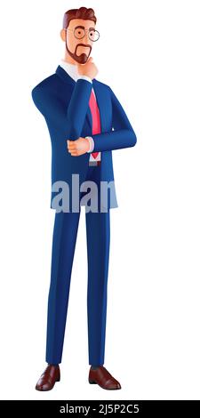 Close-up portrait of his he nice attractive serious focused minded brown-haired man experienced professional financier economist thinking touching Stock Photo