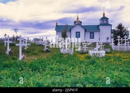 Ninilchick Russian church of Holy Transfiguration of Our Lord, Kenai Peninsula, Alaska, USA Stock Photo