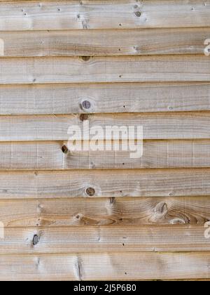 horizontal feathered edged timber boarding panel natural finish Stock Photo