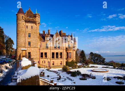 Belfast Castle in the Snow, Cave Hill, Belfast, County Antrim, Northern Ireland Stock Photo