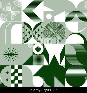 Retro Future Art inspired vector pattern artwork made with abstract geometric shapes and bold forms. Digital graphics design for poster, cover, art, p Stock Vector