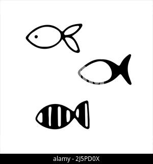 Small black and white fish hand drawn in doodle style Stock Vector