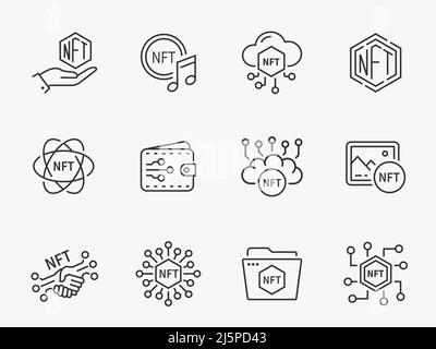 NFT vector icon set. Collection of token, blockchain, crypto and more. Stock Vector