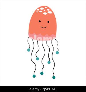 Cute smiling jellyfish with baby face icon hand drawn in doodle style Stock Vector
