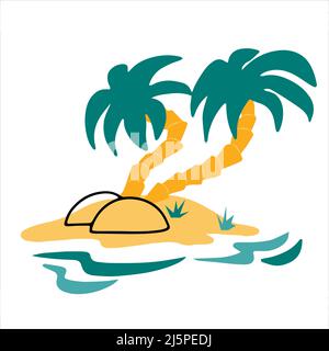 Island with palm trees in the sea summer icon hand drawn in doodle style Stock Vector